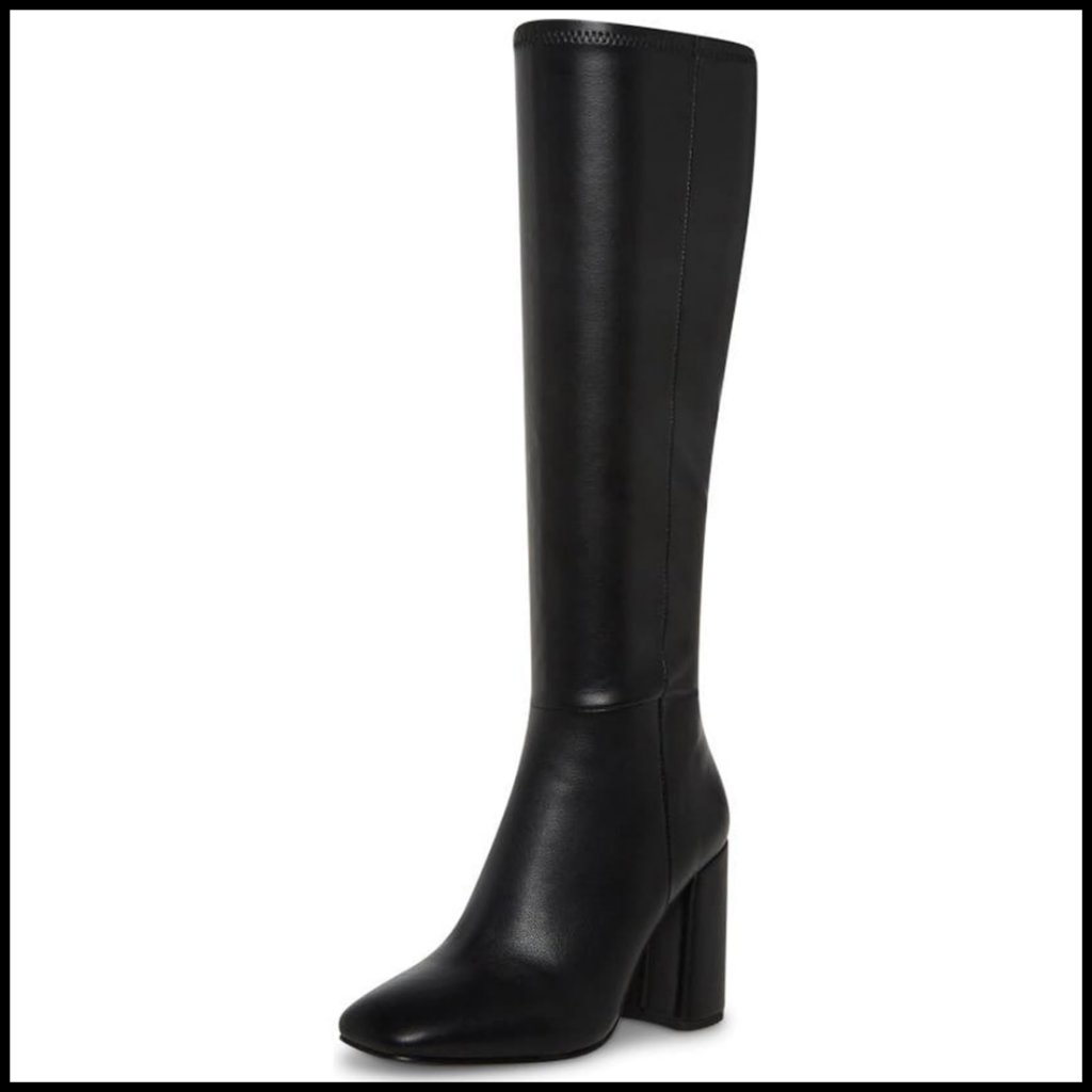 Faux Leather Knee High Boots Chunky Heel Square Toe Side Zip Trendy